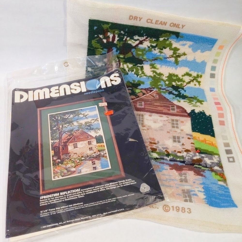 Vintage 1983 Dimensions Needlepoint Kit Springtime Reflections Almost Completed